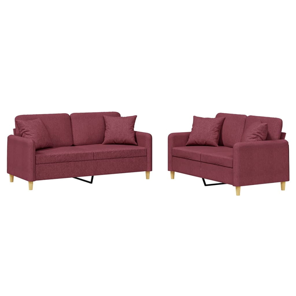 Set di Divani 2 pz con Cuscini Rosso Vino in Tessuto 3202108