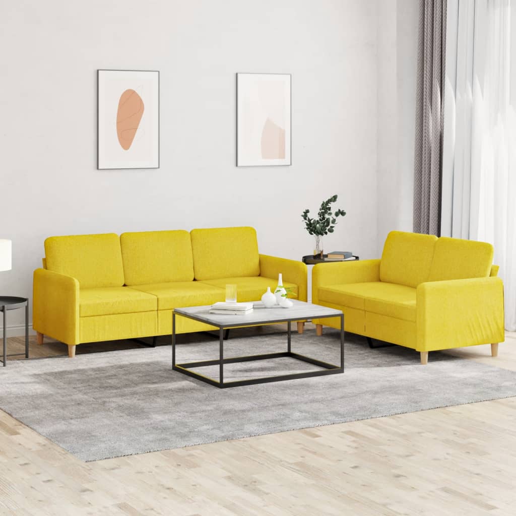 Set di Divani 2 pz con Cuscini Giallo Chiaro in Tessuto 3202123