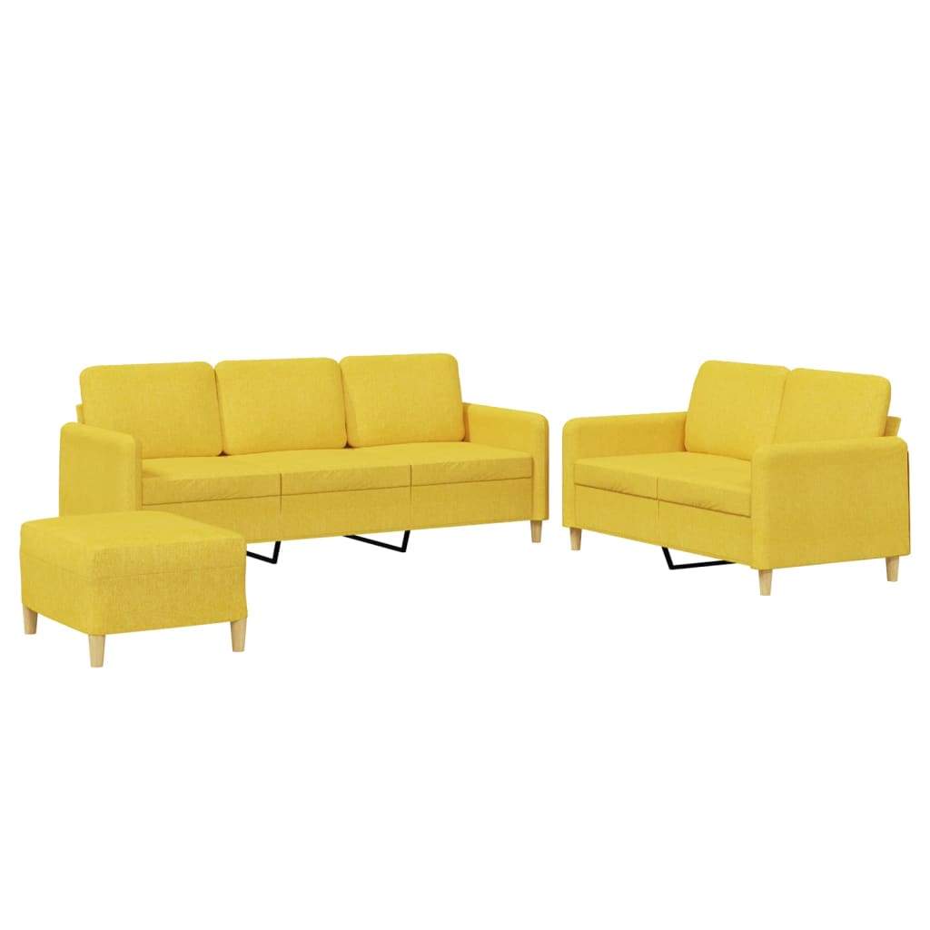 Set di Divani 3 pz con Cuscini Giallo Chiaro in Tessuto 3202131