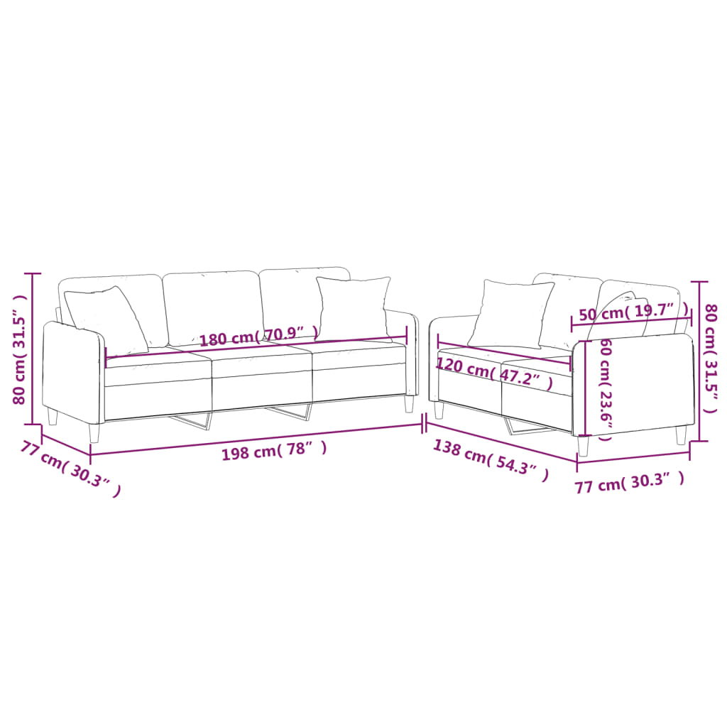Set di Divani 2 pz con Cuscini Giallo Chiaro in Tessuto 3202139