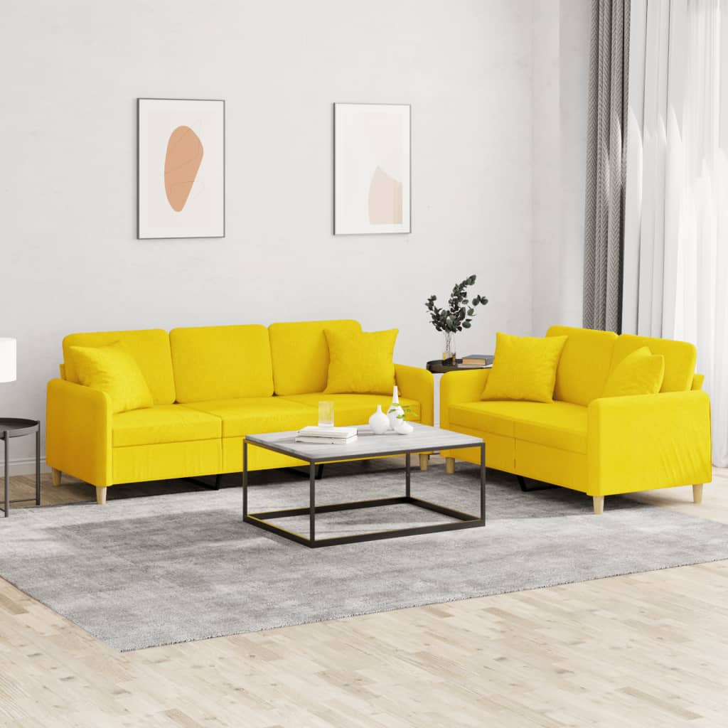 Set di Divani 2 pz con Cuscini Giallo Chiaro in Tessuto 3202139