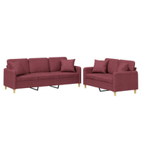 Set di Divani 2 pz con Cuscini Rosso Vino in Tessuto 3202140
