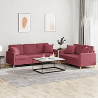 Set di Divani 2 pz con Cuscini Rosso Vino in Tessuto 3202140