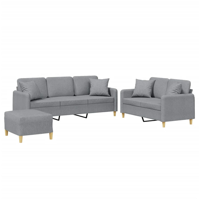 Set Divani 3 pz con Cuscini Grigio Chiaro in Tessuto