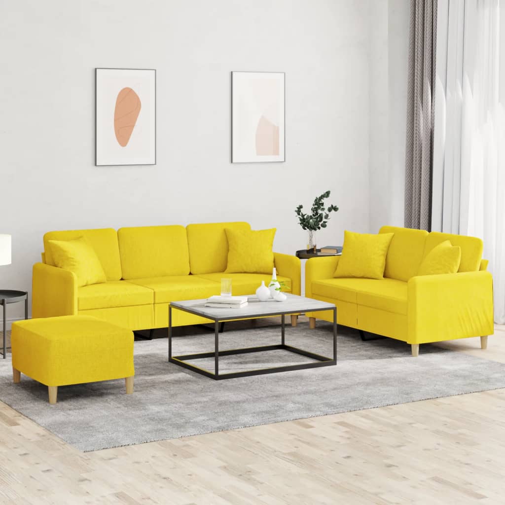 Set di Divani 3 pz con Cuscini Giallo Chiaro in Tessutocod mxl 82936