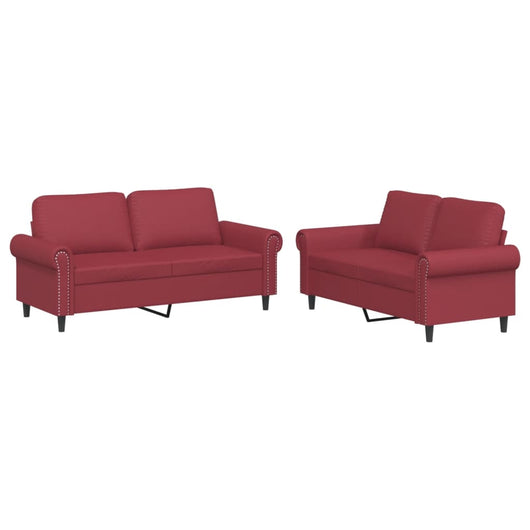 Set di Divani 2 pz con Cuscini Rosso Vino in Similpellecod mxl 83291