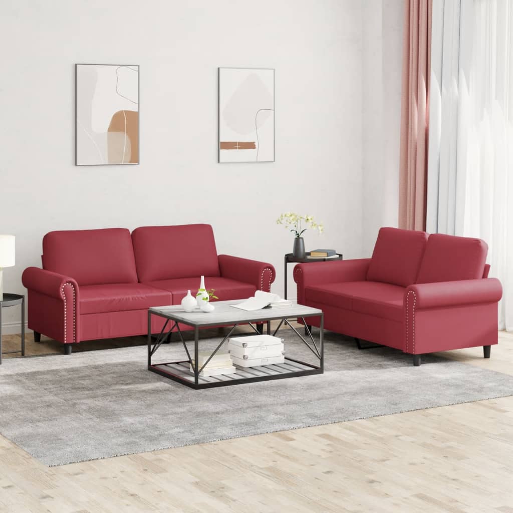 Set di Divani 2 pz con Cuscini Rosso Vino in Similpelle 3202153