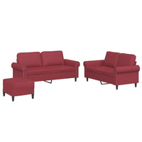 Set di Divani 3 pz con Cuscini Rosso Vino in Similpelle 3202158