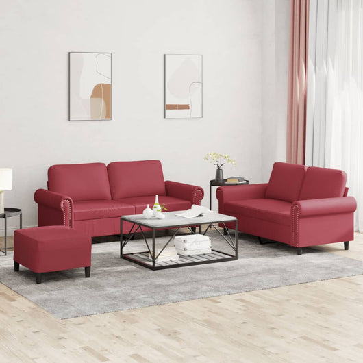 Set di Divani 3 pz con Cuscini Rosso Vino in Similpelle 3202158