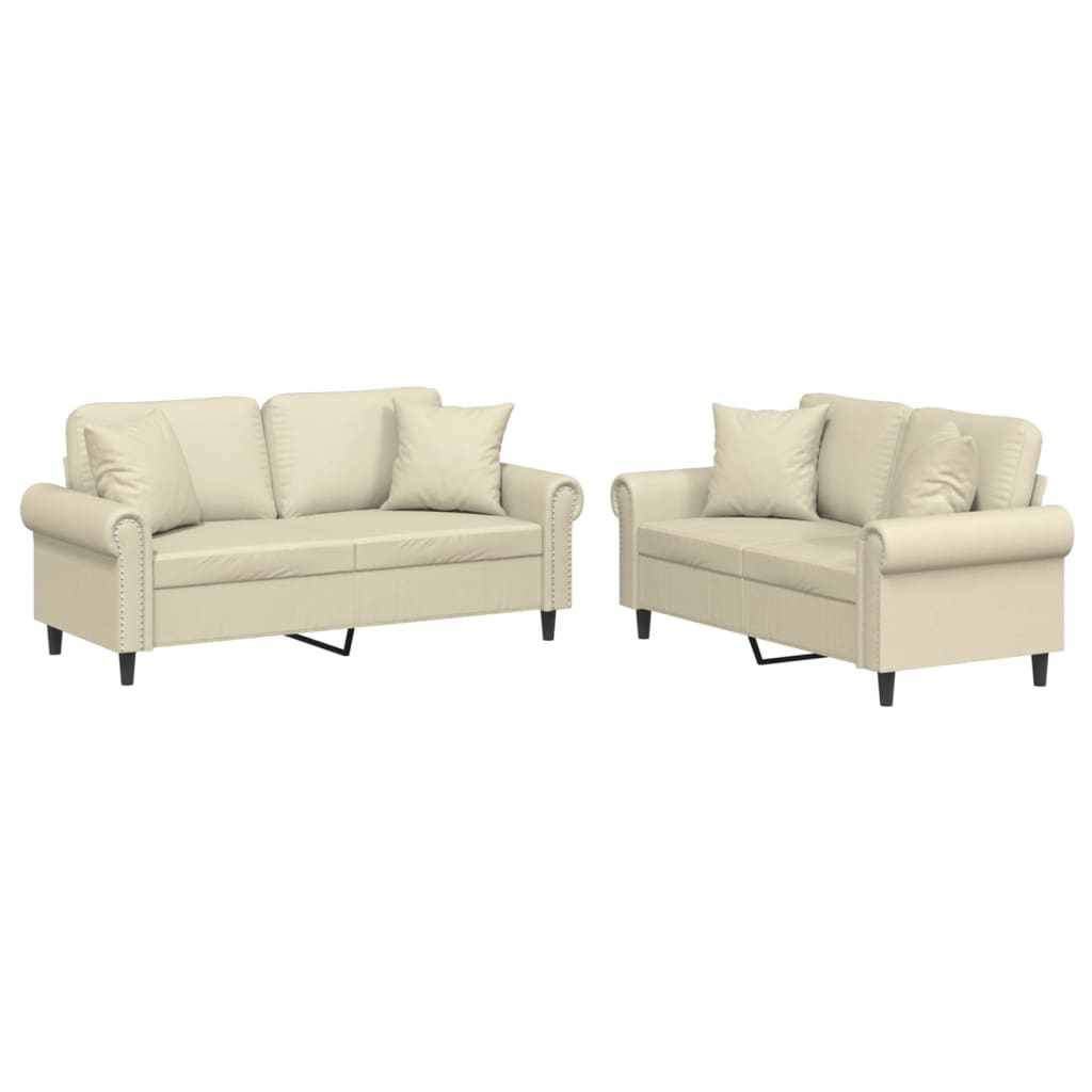 Set di Divani 2 pz con Cuscini Crema in Similpelle
