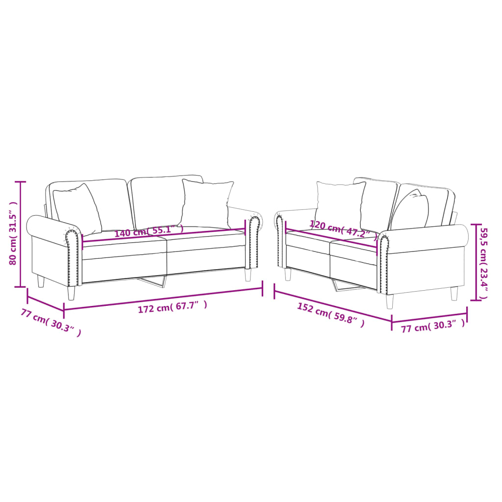 Set di Divani 2 pz con Cuscini Rosso Vino in Similpelle 3202163