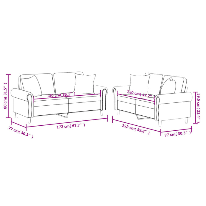 Set di Divani 2 pz con Cuscini Rosso Vino in Similpelle 3202163