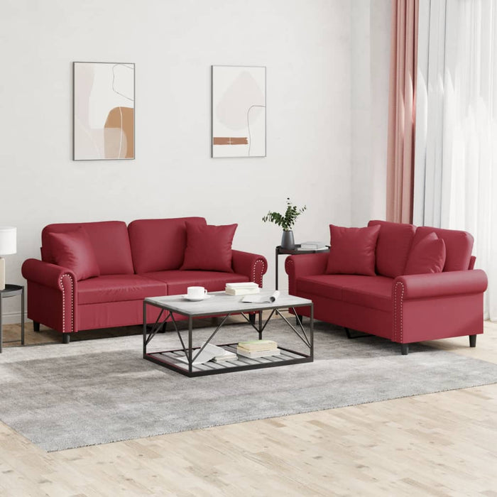 Set di Divani 2 pz con Cuscini Rosso Vino in Similpelle 3202163