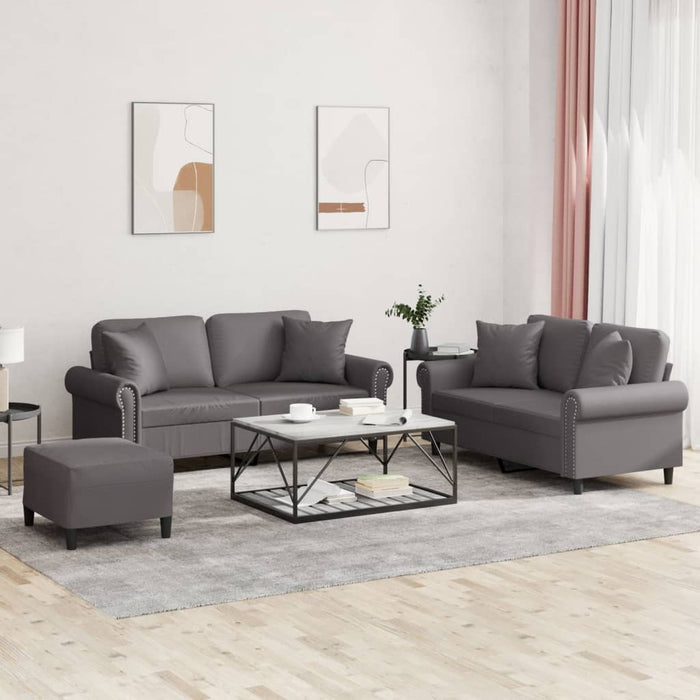 Set di Divani 3 pz con Cuscini Grigio in Similpelle