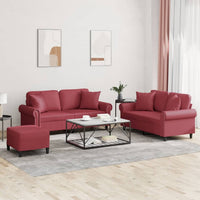 vidaXL Set di Divani 3 pz con Cuscini Rosso Vino in Similpelle