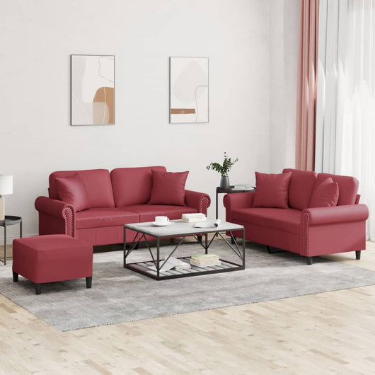 vidaXL Set di Divani 3 pz con Cuscini Rosso Vino in Similpelle