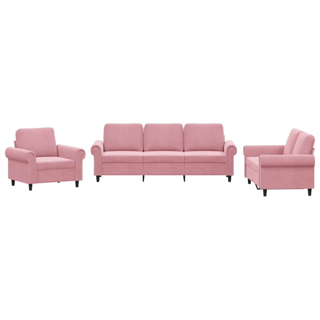 Set di Divani 3 pz con Cuscini rosa in Velluto 3202173