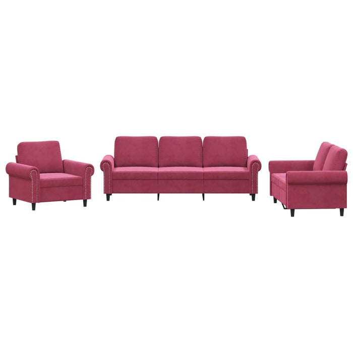 Set di Divani 3 pz con Cuscini Rosso Vino in Velluto 3202174