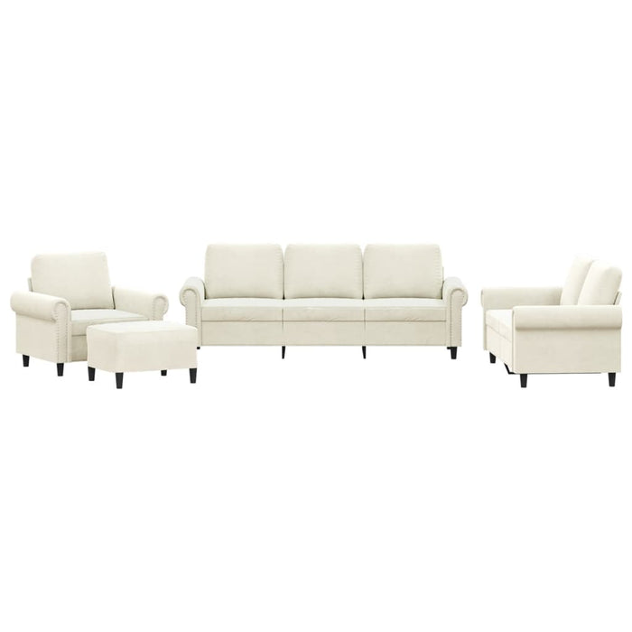 Set di Divani 4 pz con Cuscini Crema in Velluto