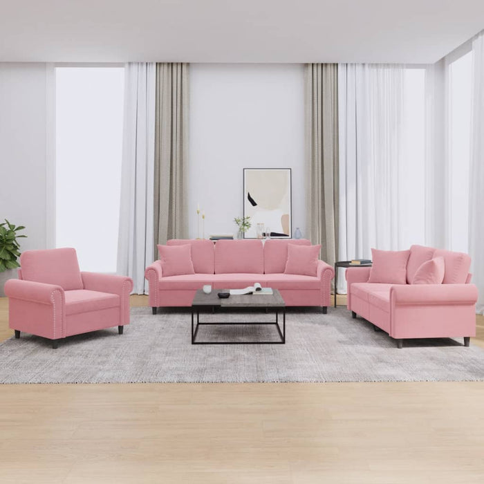 Set di Divani 3 pz con Cuscini Rosa in Velluto 3202193
