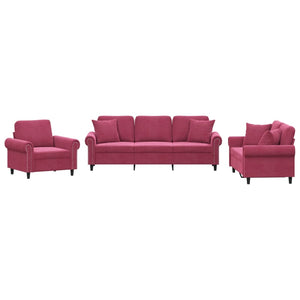 Set di Divani 3 pz con Cuscini Rosso Vino in Velluto 3202194