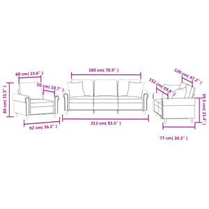 Set di Divani 3 pz con Cuscini Crema in Velluto 3202198