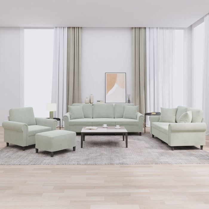 Set di Divani 4 pz con Cuscini Grigio Chiaro in Vellutocod mxl 106858