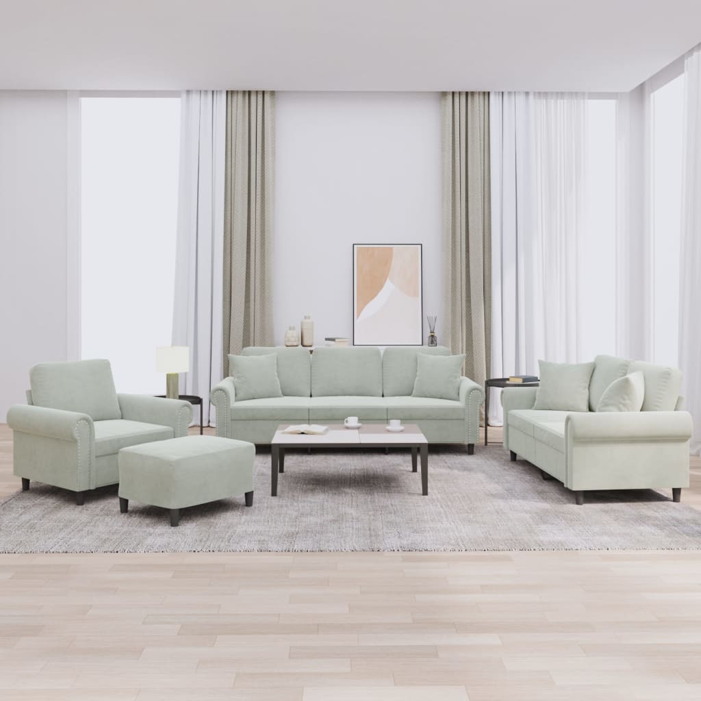 Set di Divani 4 pz con Cuscini Grigio Chiaro in Velluto 3202200
