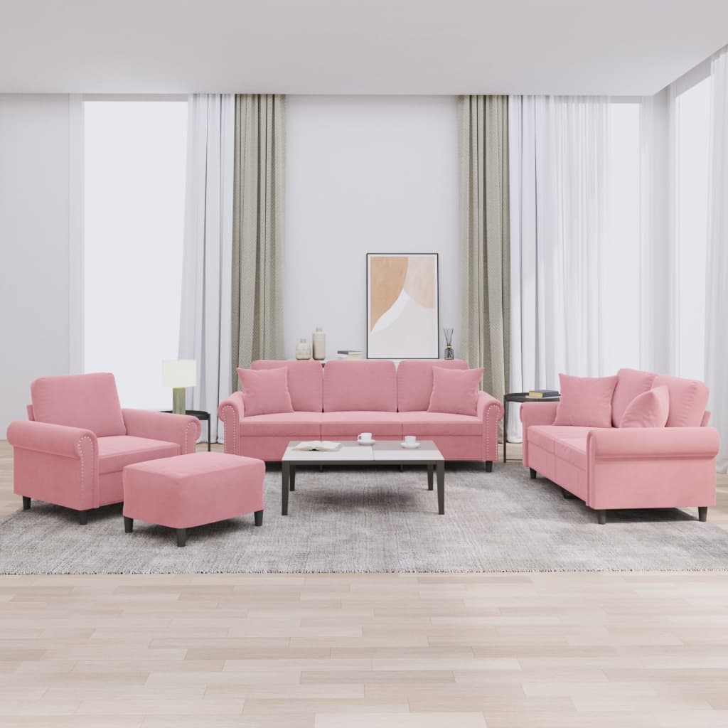 vidaXL Set di Divani 4 pz con Cuscini Rosa in Velluto