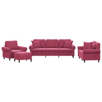 Set di Divani 4 pz con Cuscini Rosso Vino in Velluto 3202204