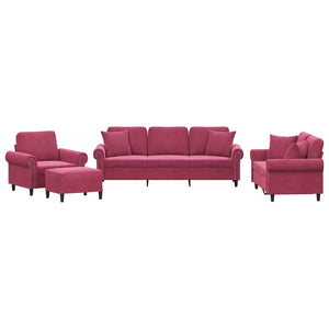 Set di Divani 4 pz con Cuscini Rosso Vino in Velluto 3202204