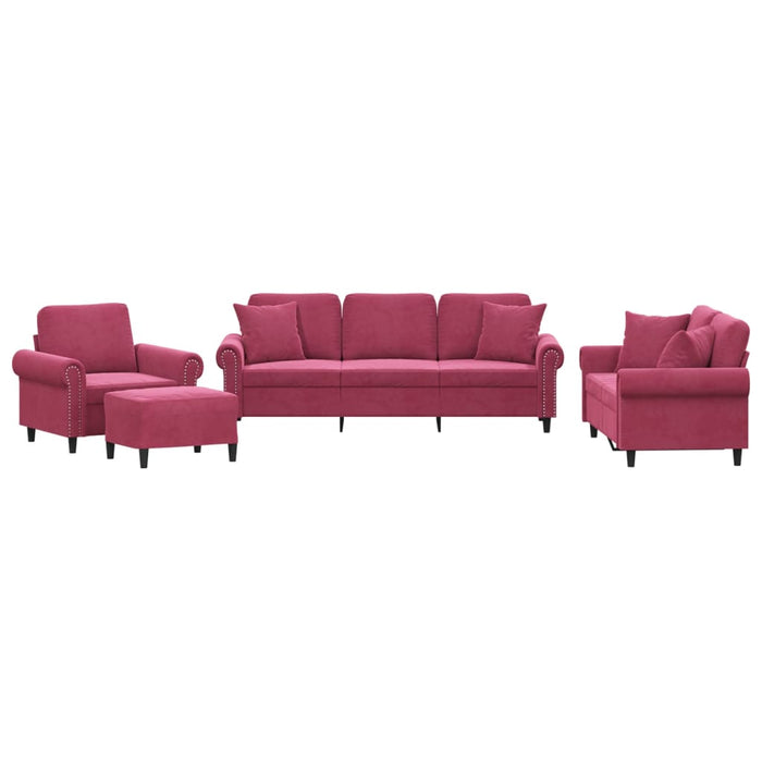 Set di Divani 4 pz con Cuscini Rosso Vino in Velluto 3202204