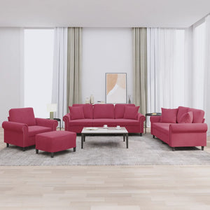 Set di Divani 4 pz con Cuscini Rosso Vino in Velluto 3202204