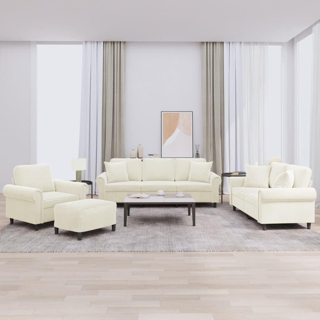 Set di Divani 4 pz con Cuscini Crema in Velluto 3202208