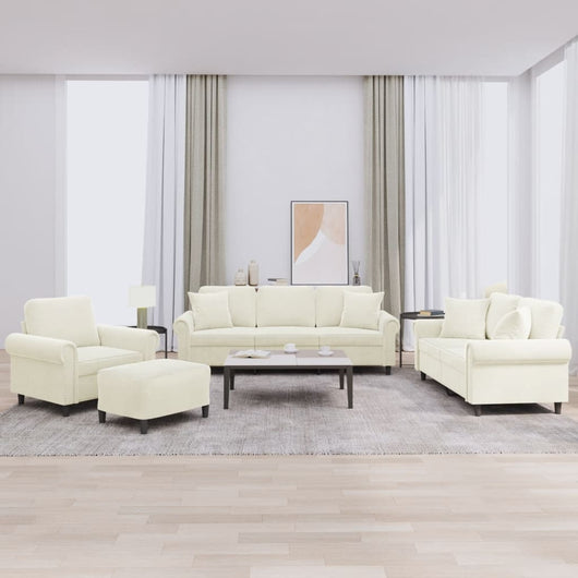 Set di Divani 4 pz con Cuscini Crema in Velluto 3202208