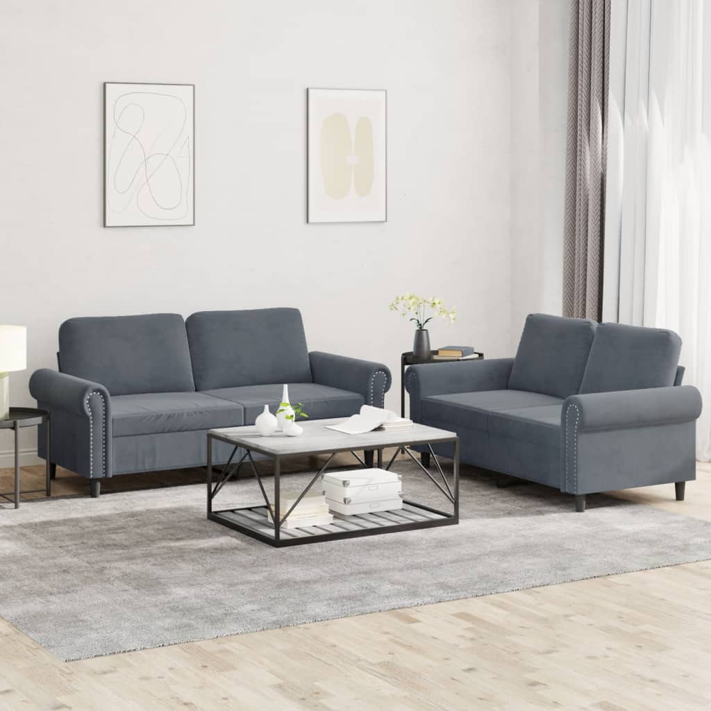 Set di Divani 2 pz con Cuscini Grigio Scuro in Velluto 3202211
