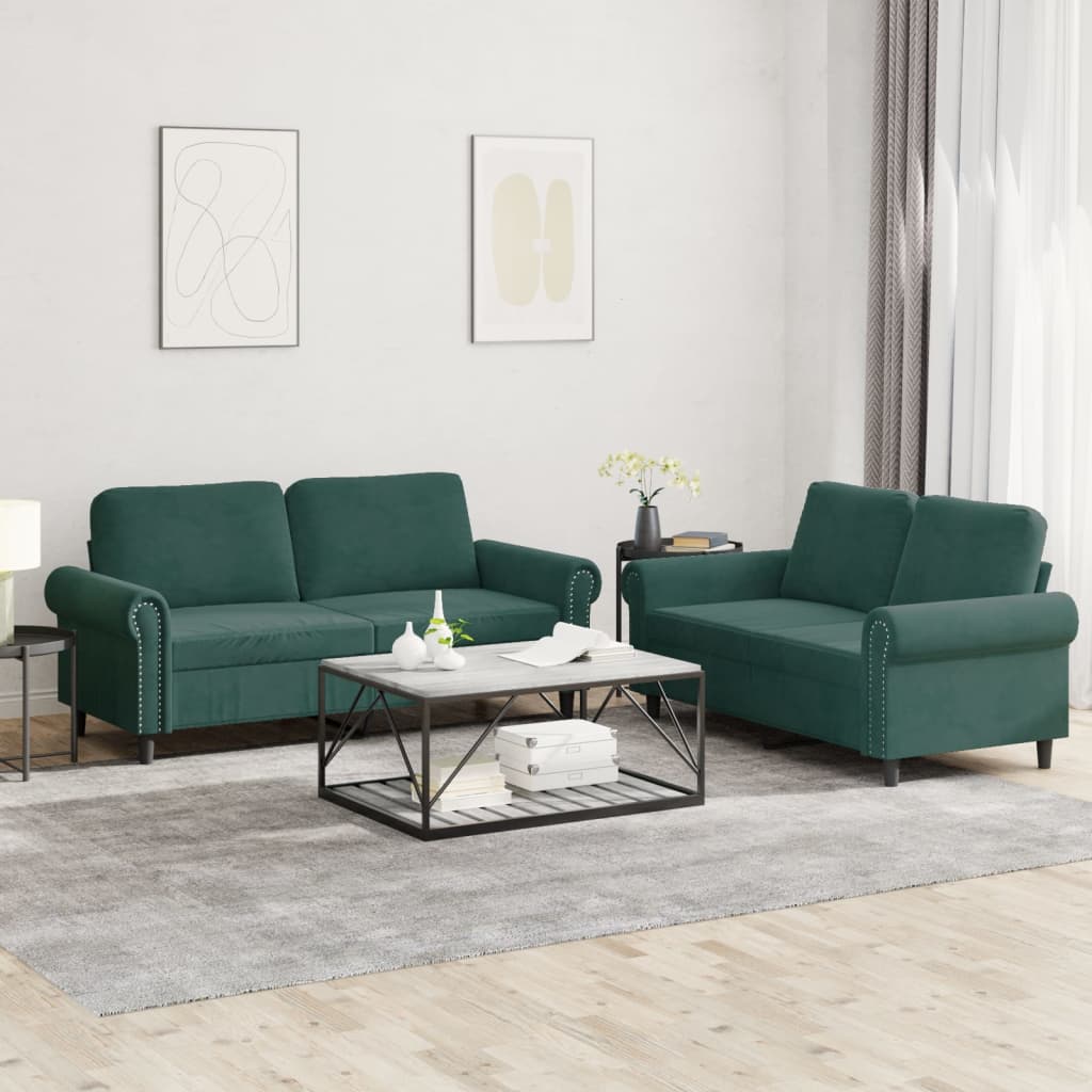 Set di Divani 2 pz con Cuscini Verde scuro in Velluto 3202212