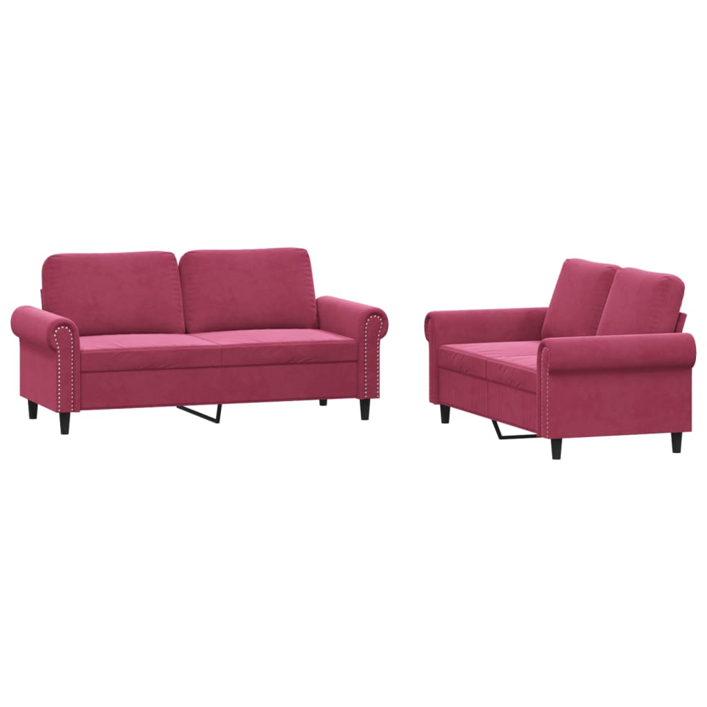 Set di Divani 2 pz con Cuscini Rosso Vino in Velluto 3202214