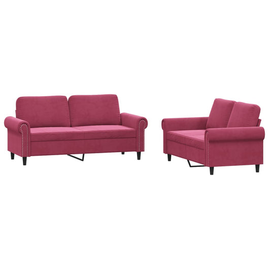 Set di Divani 2 pz con Cuscini Rosso Vino in Velluto 3202214