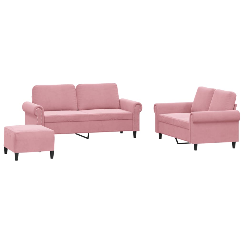 Set di Divani 3 pz con Cuscini rosa in Velluto 3202223