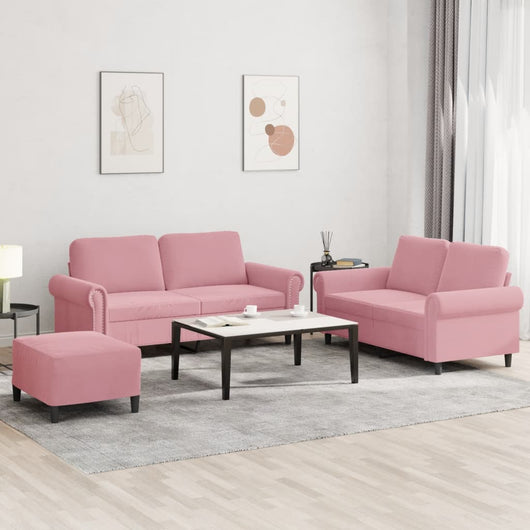 Set di Divani 3 pz con Cuscini rosa in Velluto 3202223