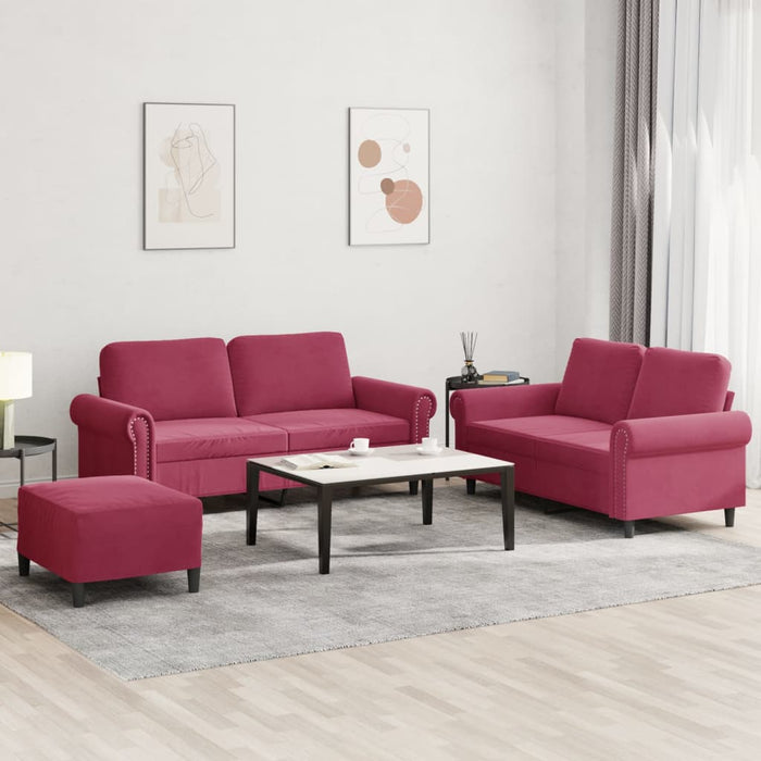 Set di Divani 3 pz con Cuscini Rosso Vino in Velluto 3202224