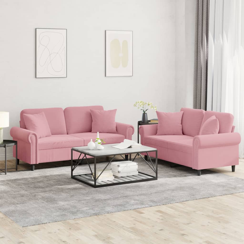 Set di Divani 2 pz con Cuscini Rosa in Velluto 3202233