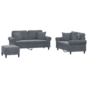 Set di Divani 3 pz con Cuscini Grigio Scuro in Vellutocod mxl 83147