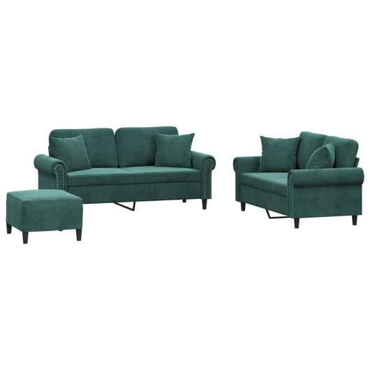 Set di Divani 3 pz con Cuscini Verde Scuro in Velluto 3202242