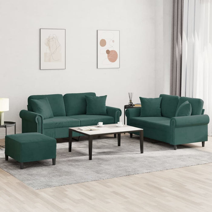 Set di Divani 3 pz con Cuscini Verde Scuro in Velluto 3202242