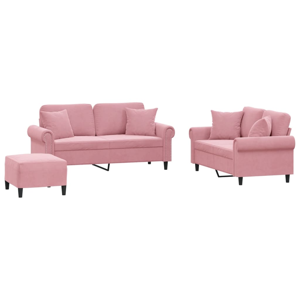 Set di Divani 3 pz con Cuscini Rosa in Velluto 3202243