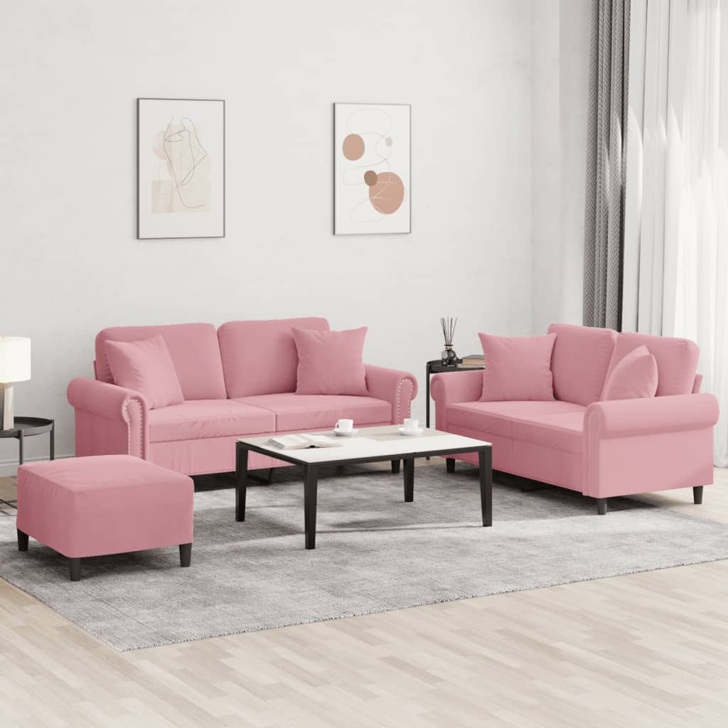 Set di Divani 3 pz con Cuscini Rosa in Velluto 3202243