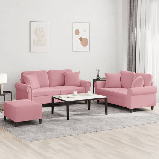 Set di Divani 3 pz con Cuscini Rosa in Velluto 3202243