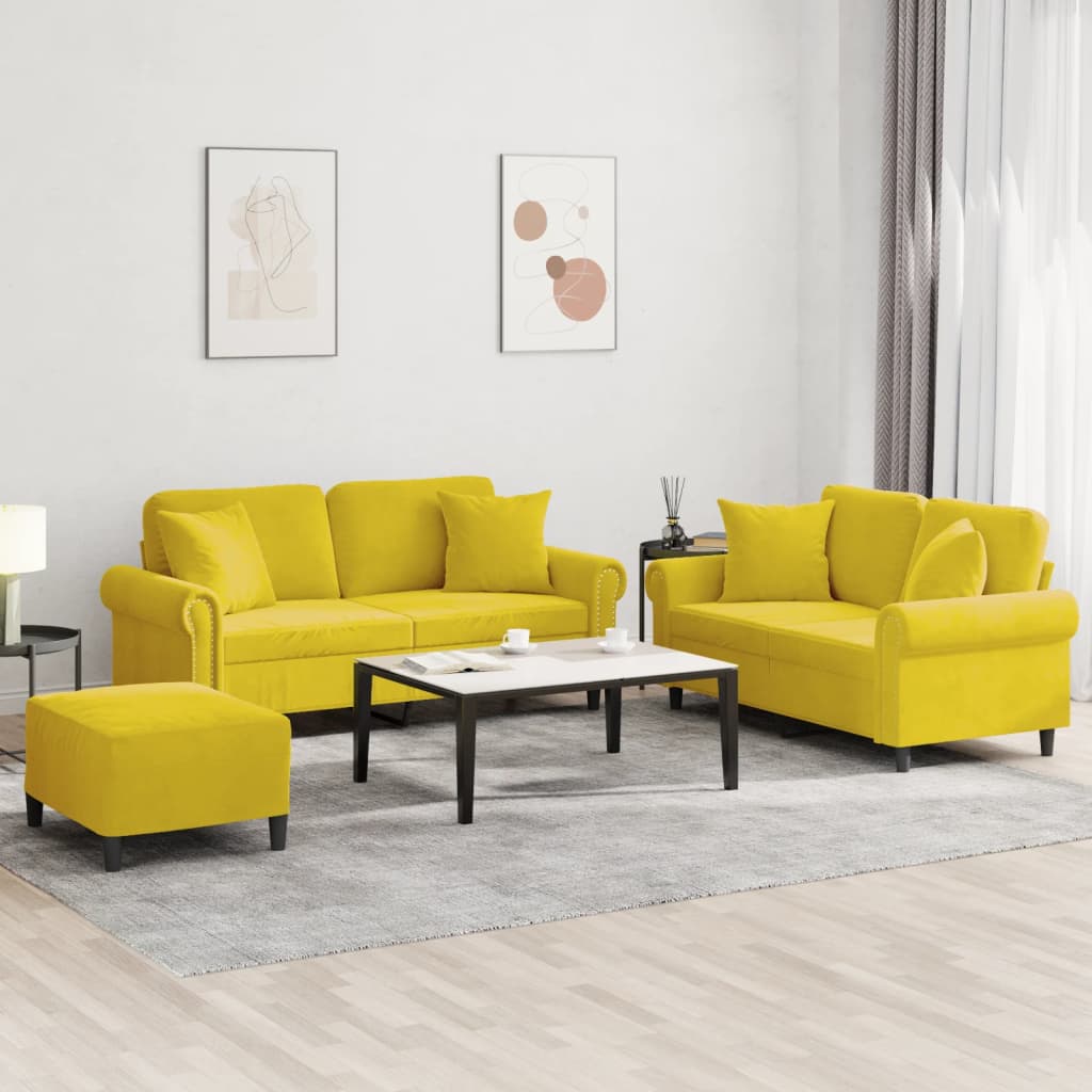 Set di Divani 3 pz con Cuscini Giallo in Velluto 3202246